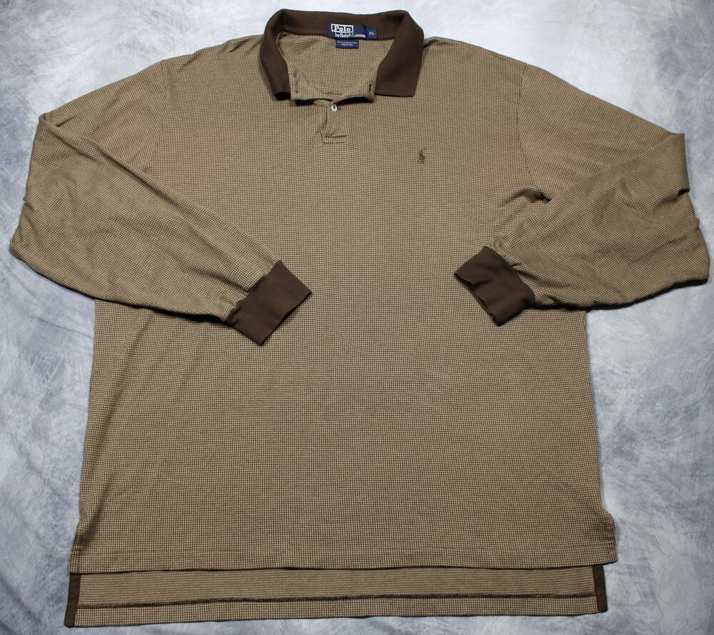 Polo By Ralph Lauren Polo Shirt Mens XL Brown Houndstooth Pima Knit Long Sleeve